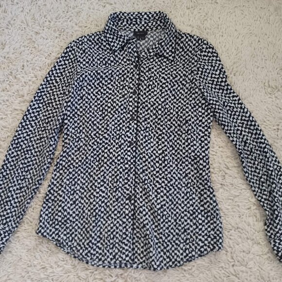 Theory Women's M Black White Houndstooth Long Sleeve Button Down Blouse Work Top - Picture 1 of 6